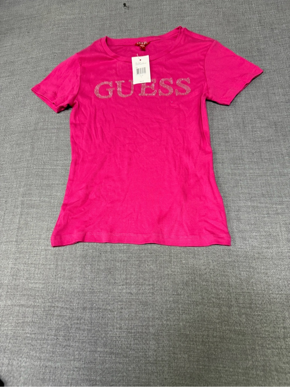 GUESS Hot Pink Short Sleeve Crystal Logo Tee